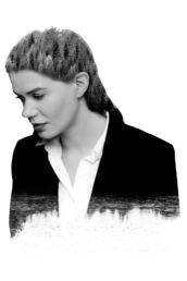 A creative London studio photography of a woman with lakes and forest in her hair.