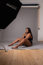 a curvy woman in a London photography studio for a london portrait photography session