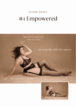 a curvy woman with curly hair in floor boudoir poses