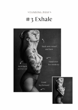 a woman with tattoos in a side boudoir poses