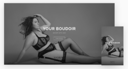 boudoir pictures in a digital gallery showing a curvy woman in black and white