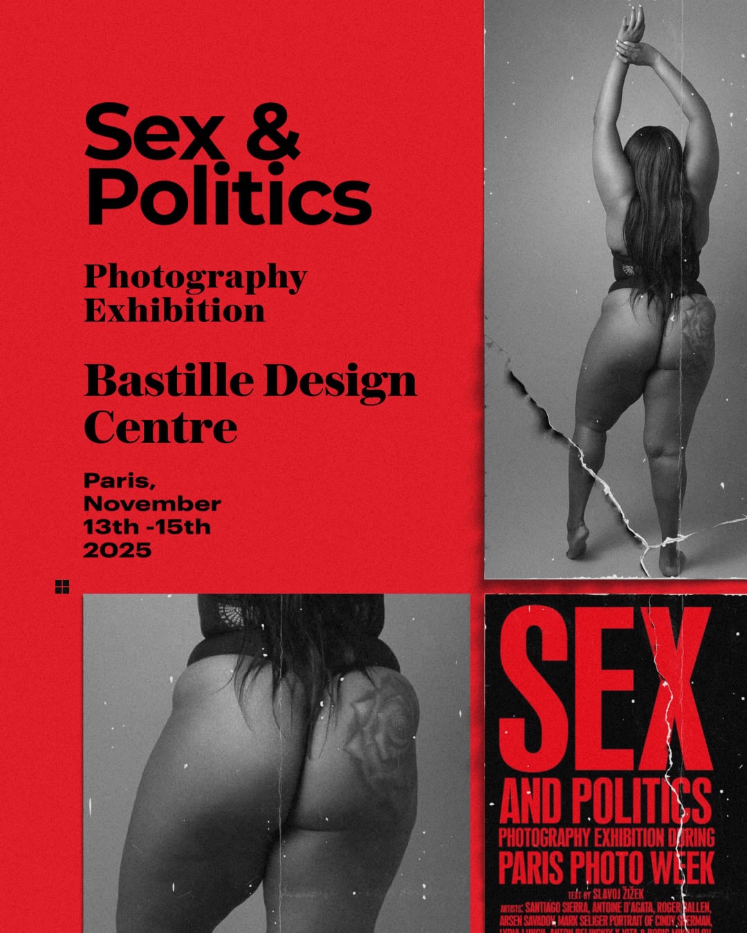 Poster for the Art Icon ‘Sex and Politics’ exhibition in Paris featuring my fine art nude photograph on display at the Bastille Design Centre