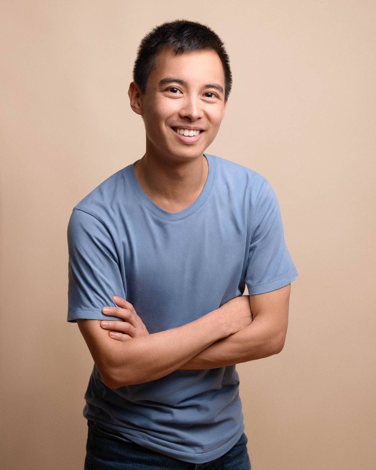 Relaxed portrait session in North London studio with natural expression.